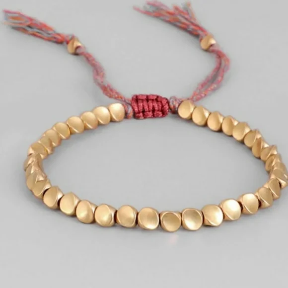 ๐ ๐ Tibetan Buddhist Copper Beaded Rope Bracelet - Picture 2 of 6